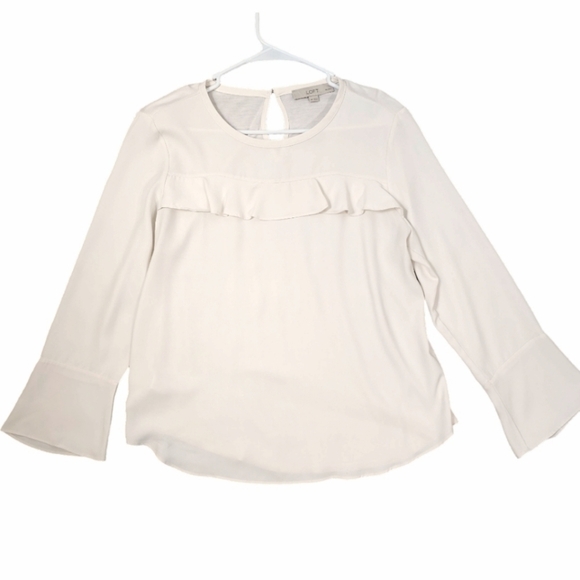 Loft Petite Ruffle Mixed Media Blouse - Picture 2 of 9